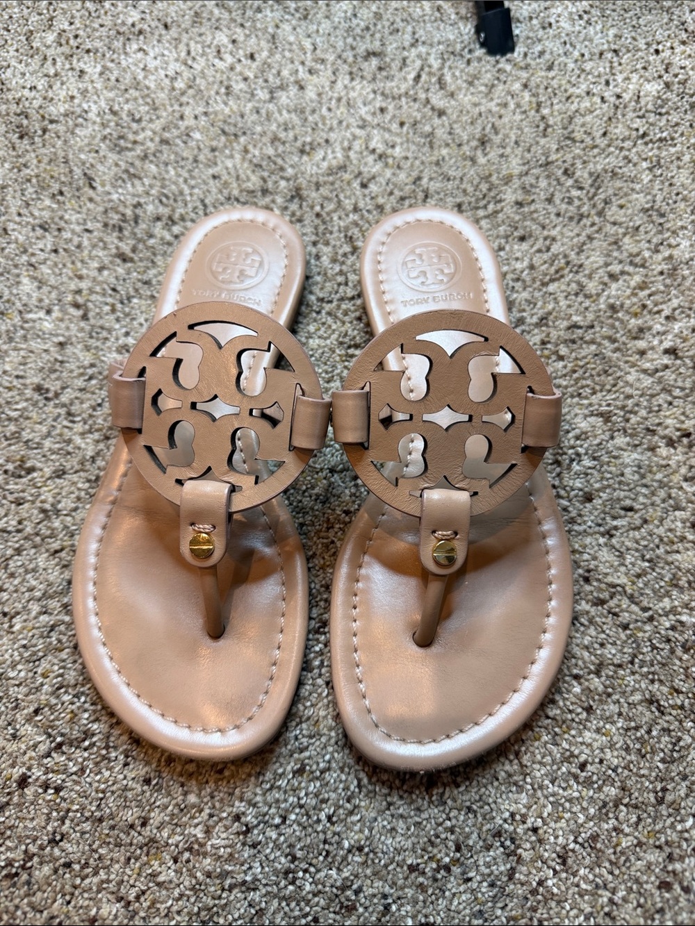 Tory Burch Blush Tan Miller Logo Thong Sandals